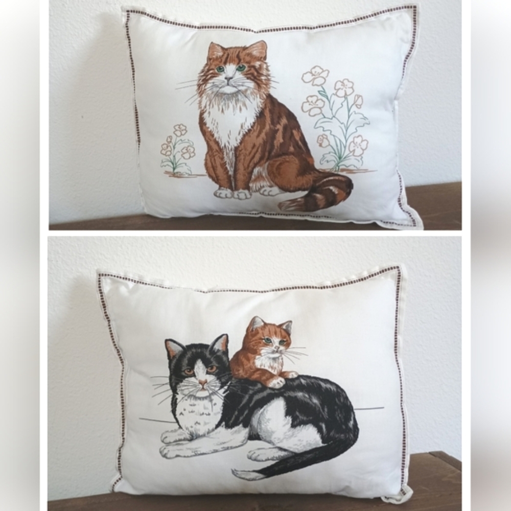 Vintage Cats Accent Pillow 2 Sided Tuxie + Maine Coon | VIP Cranston Print Works